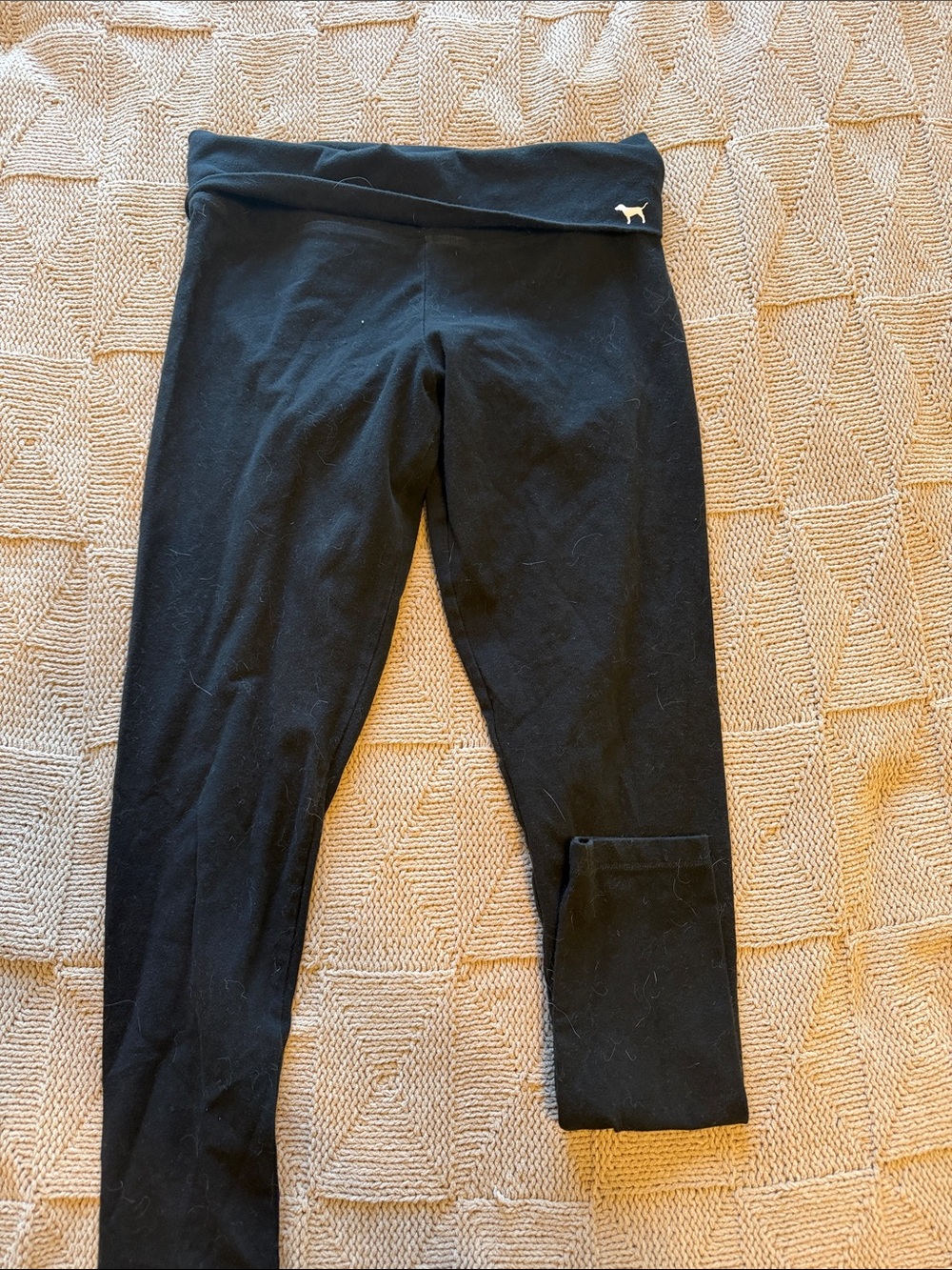 PINK Victoria's Secret Black Fold-Over Waist Girls' Leggings